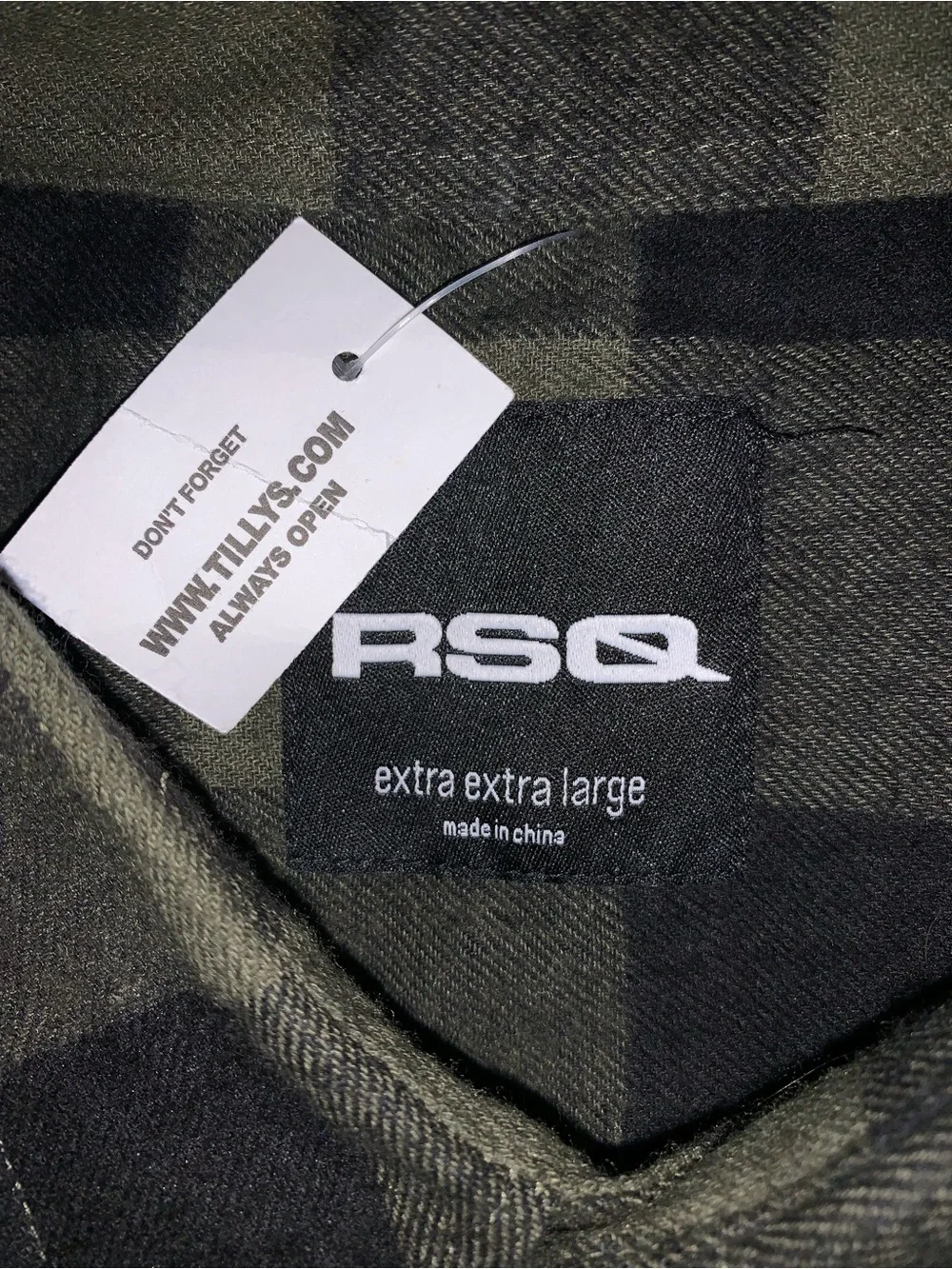 RSQ Olive and Black Plaid Button-Down Shirt